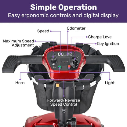 EQUIPMED ComfortCruise Large Mobility Scooter, 15km/h Top Speed, Up to 45km Range, Strong Climbing, 120kg Capacity, Red - Image 5