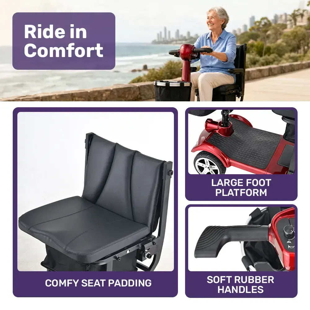 EQUIPMED ComfortCruise Large Mobility Scooter, 15km/h Top Speed, Up to 45km Range, Strong Climbing, 120kg Capacity, Red - Image 7