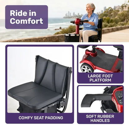 EQUIPMED ComfortCruise Large Mobility Scooter, 15km/h Top Speed, Up to 45km Range, Strong Climbing, 120kg Capacity, Red - Image 7