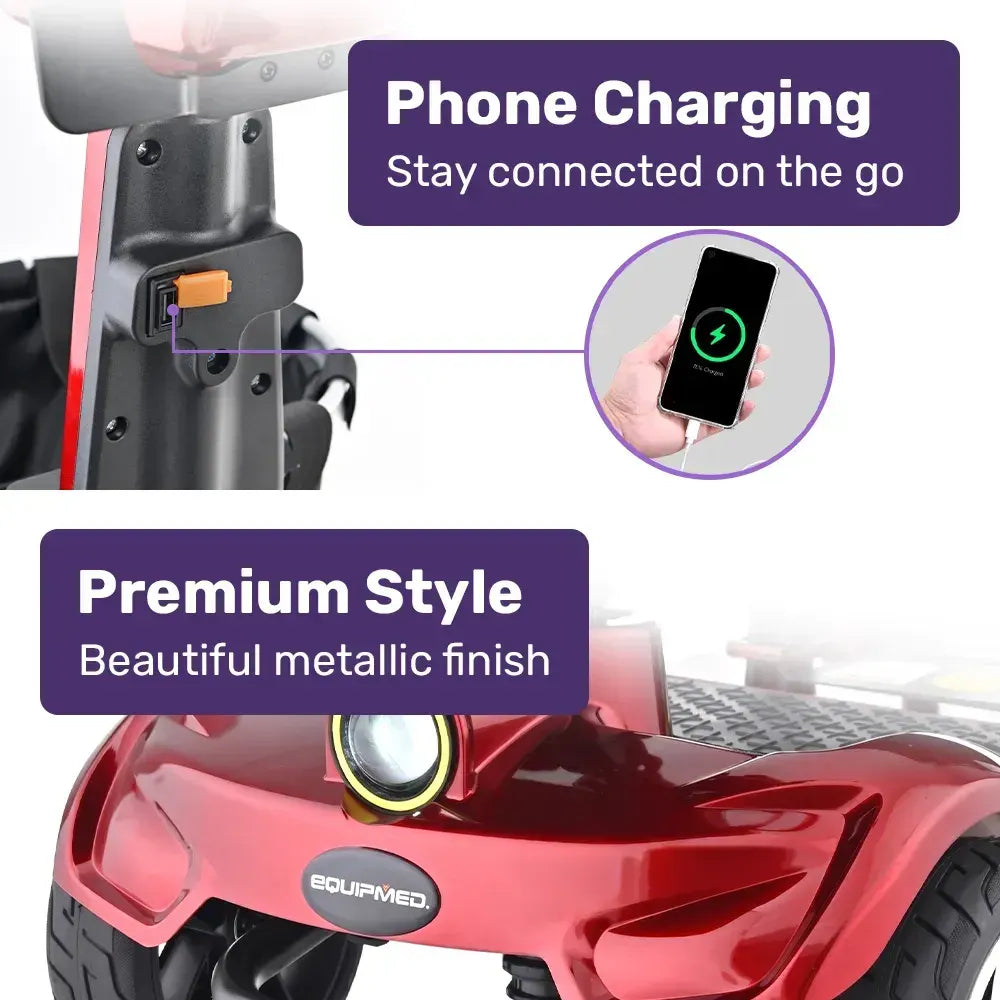 EQUIPMED ComfortCruise Large Mobility Scooter, 15km/h Top Speed, Up to 45km Range, Strong Climbing, 120kg Capacity, Red - Image 9