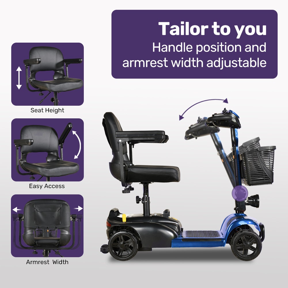 EQUIPMED FreeLite+ Mid-Sized Electric Foldable Mobility Scooter, Lithium Battery, Long Range and Easy Charging, Blue - Image 5