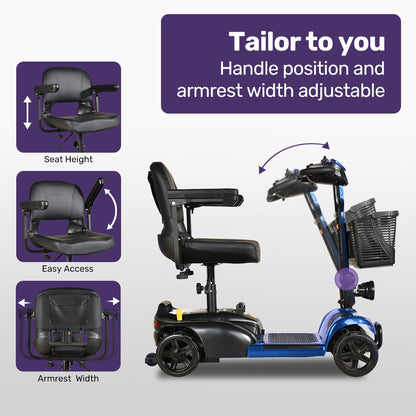 EQUIPMED FreeLite+ Mid-Sized Electric Foldable Mobility Scooter, Lithium Battery, Long Range and Easy Charging, Blue - Image 5