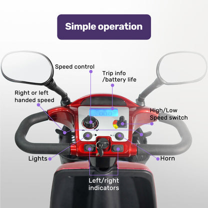 EQUIPMED LeisureCruise Extra Large-Sized, High Power, 182kg Capacity Mobility Scooter  - Red - Image 9