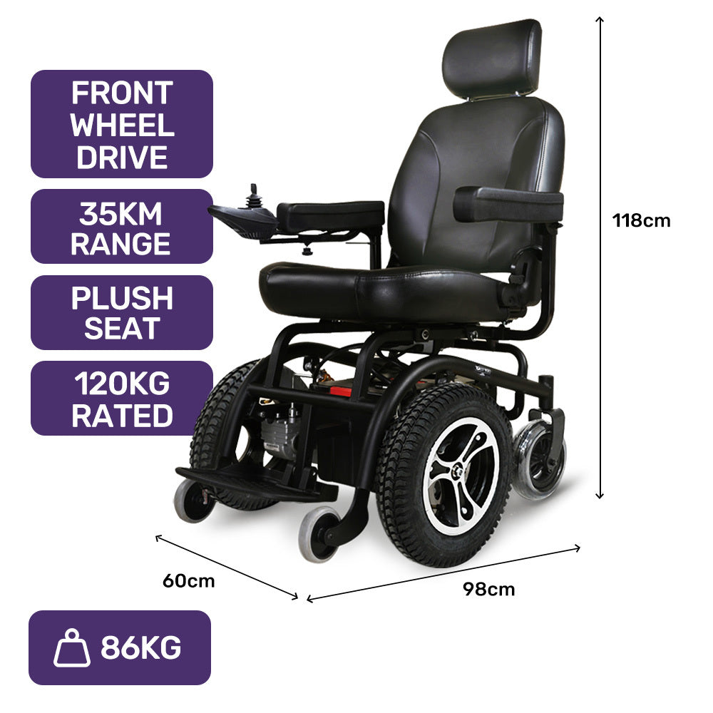 EQUIPMED Front Wheel Drive Power Electric Wheelchair, Up to 35km Range, Ultra-Comfortable, Safe Stable Non-Slip Anti-Roll Back Power Assist Chair - Image 2