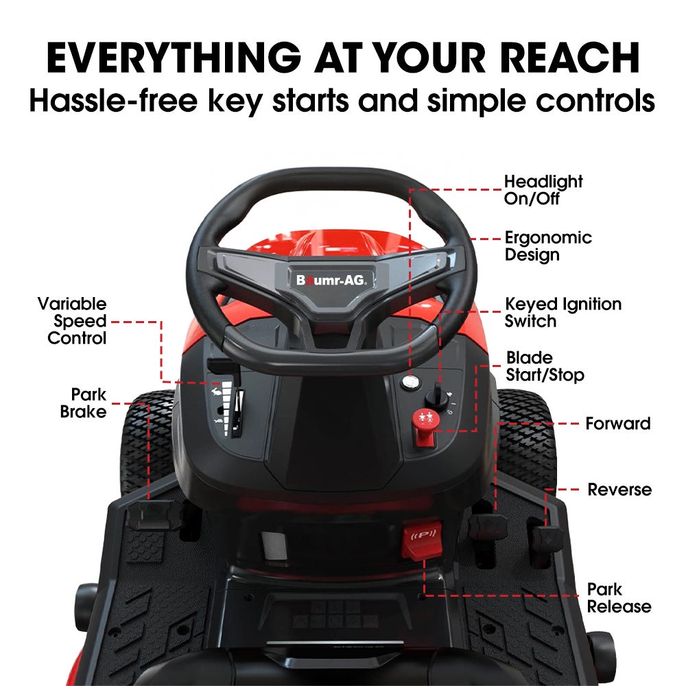 BAUMR-AG 38" Ride On Mower Tractor, Electric Start, 14hp 452cc, Hydrostatic, 100kg Towing, 7 Cut Heights - Image 5