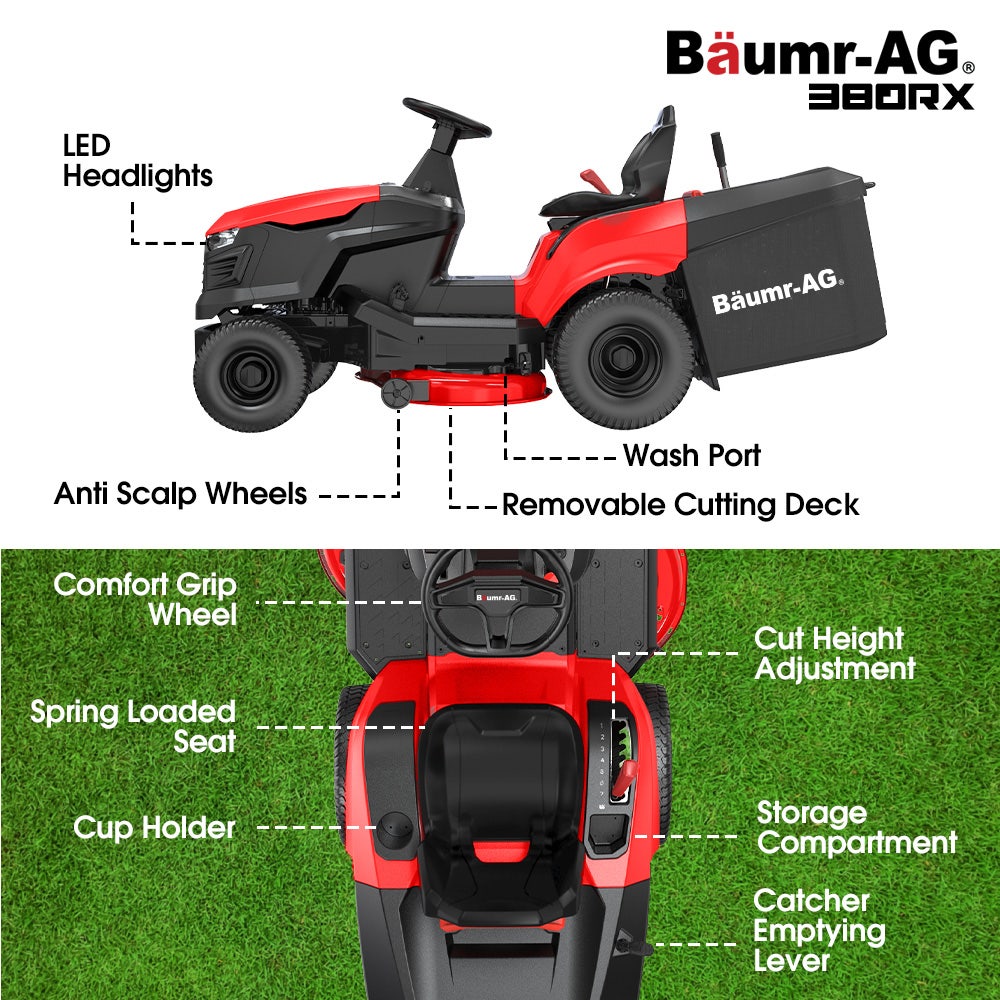 BAUMR-AG 38" Ride On Mower Tractor, Electric Start, 14hp 452cc, Hydrostatic, 100kg Towing, 7 Cut Heights - Image 8