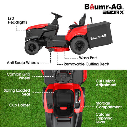 BAUMR-AG 38" Ride On Mower Tractor, Electric Start, 14hp 452cc, Hydrostatic, 100kg Towing, 7 Cut Heights - Image 8