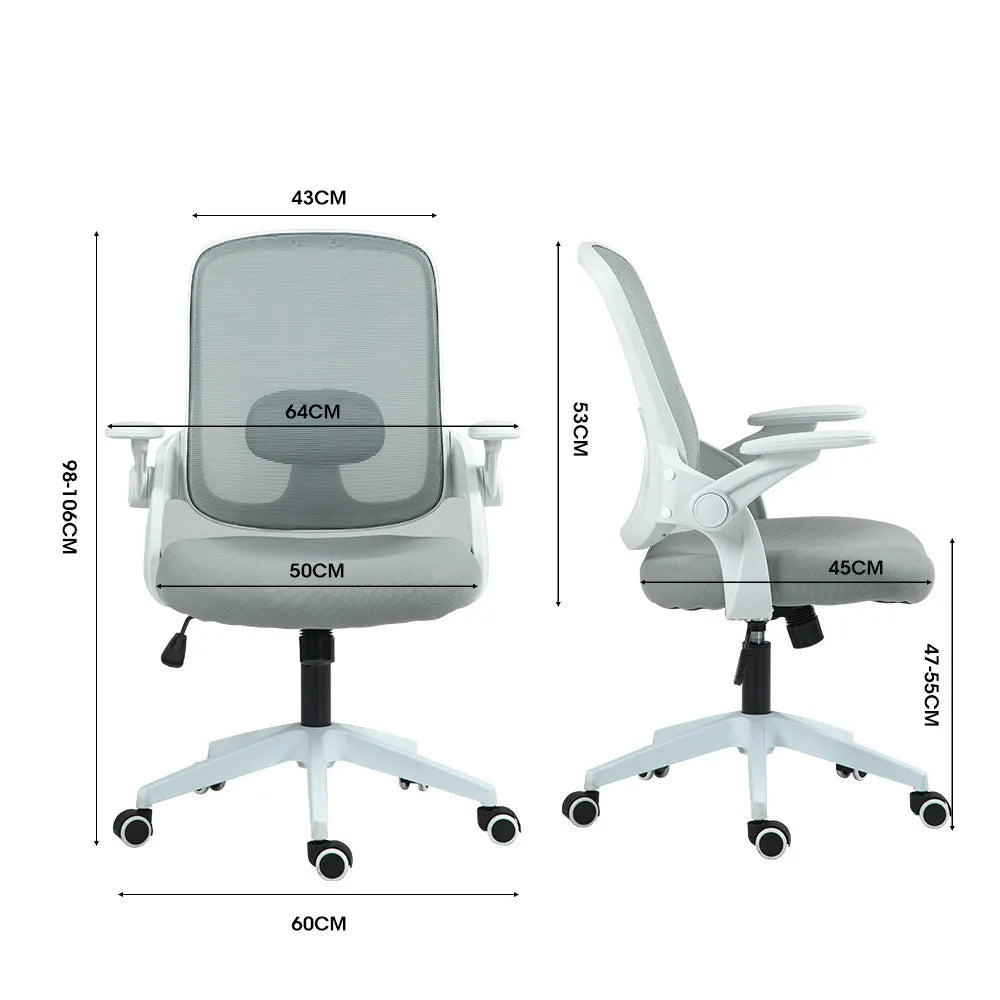 Fortia Ergonomic Office Desk Chair, Coolmesh Fabric, Adjustable Recline, Grey Mesh/White Frame - Image 2