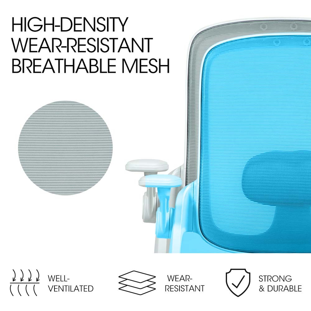 Fortia Ergonomic Office Desk Chair, Coolmesh Fabric, Adjustable Recline, Grey Mesh/White Frame - Image 4