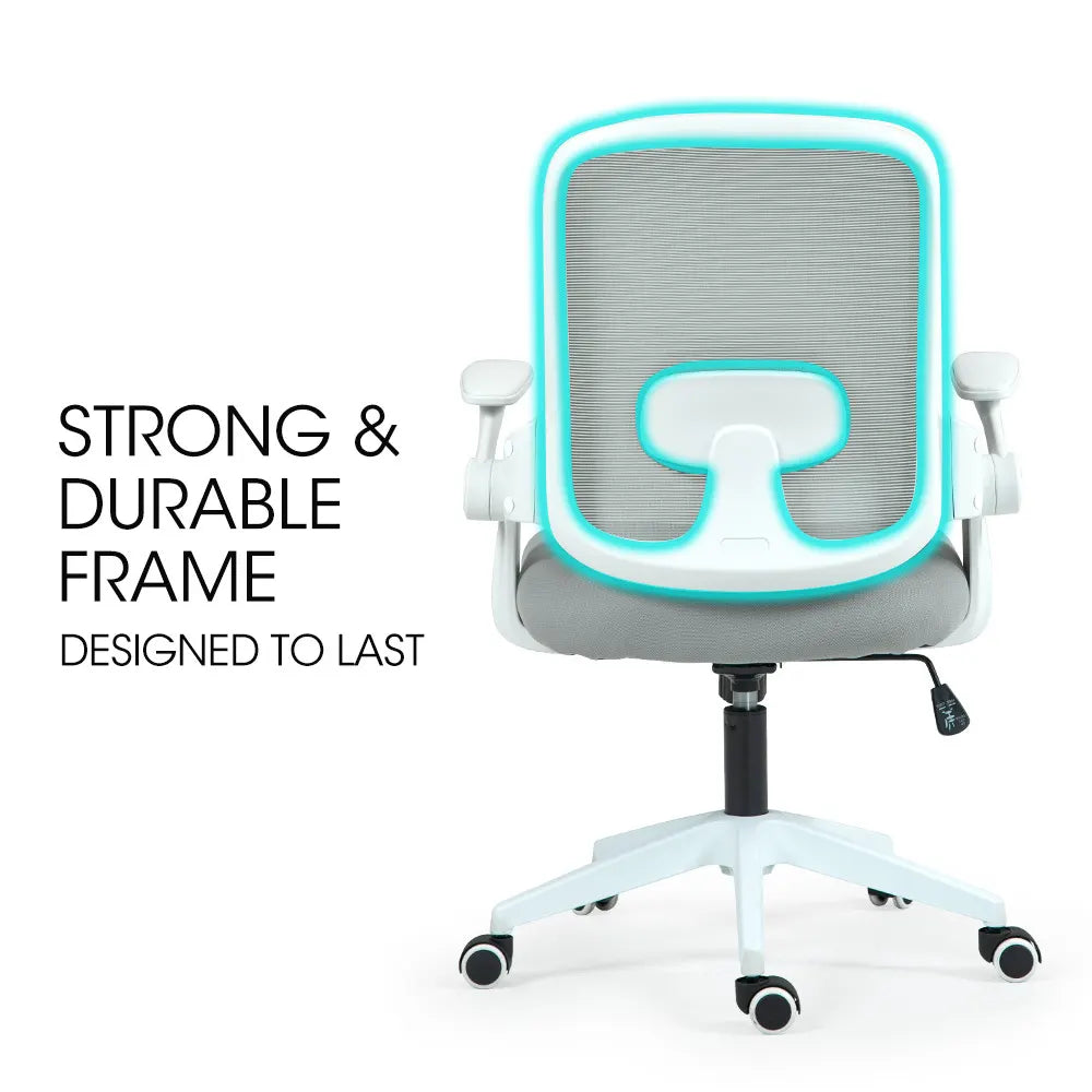 Fortia Ergonomic Office Desk Chair, Coolmesh Fabric, Adjustable Recline, Grey Mesh/White Frame - Image 7