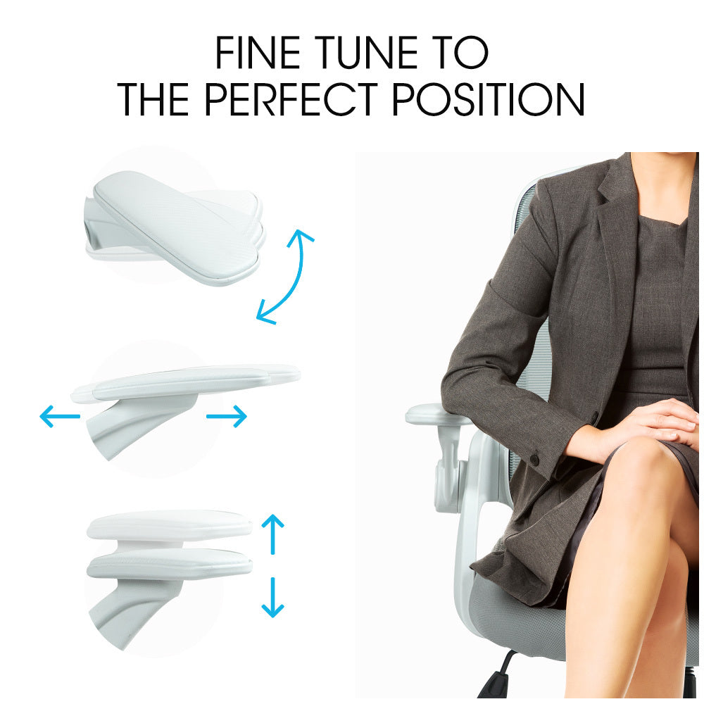 Fortia Ergonomic Office Desk Chair, Coolmesh Fabric, Adjustable Recline, Grey Mesh/White Frame - Image 8