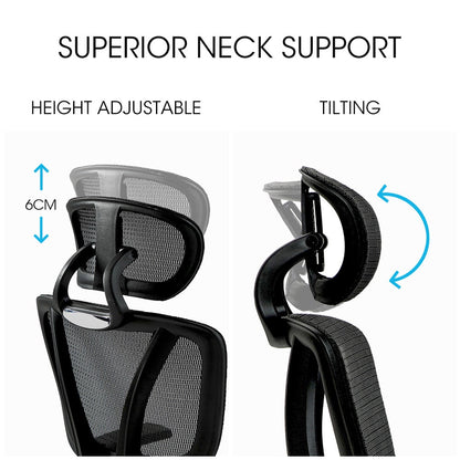 Fortia Ergonomic Office Desk Chair, Coolmesh Fabric, Adjustable Lumbar Support, Headrest, Armrest and Recline, Black Mesh/Black Frame - Image 5