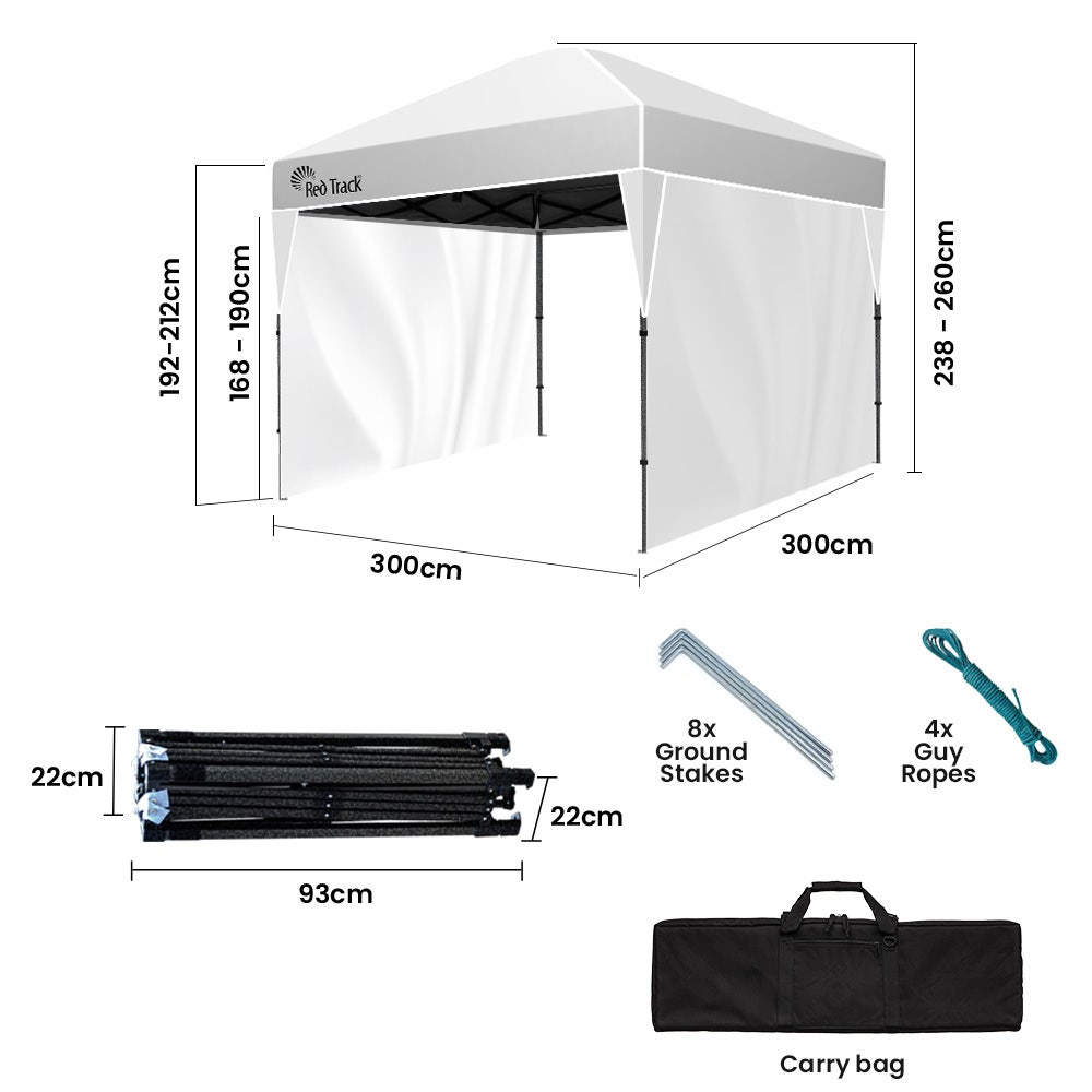 RED TRACK 3x3m Ultra Compact Folding Gazebo, Walls, Carry bag, Portable Outdoor Popup Marquee for Camping Beach, White - Image 8