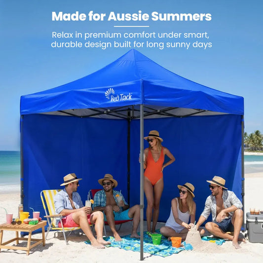 RED TRACK 3x3m Premium Pop Up Gazebo Marquee, Patented Steel Cable Canopy Support System, Wheeled Carry Bag, Side Walls, UV Block, Reinforced Frame, Blue - Image 2