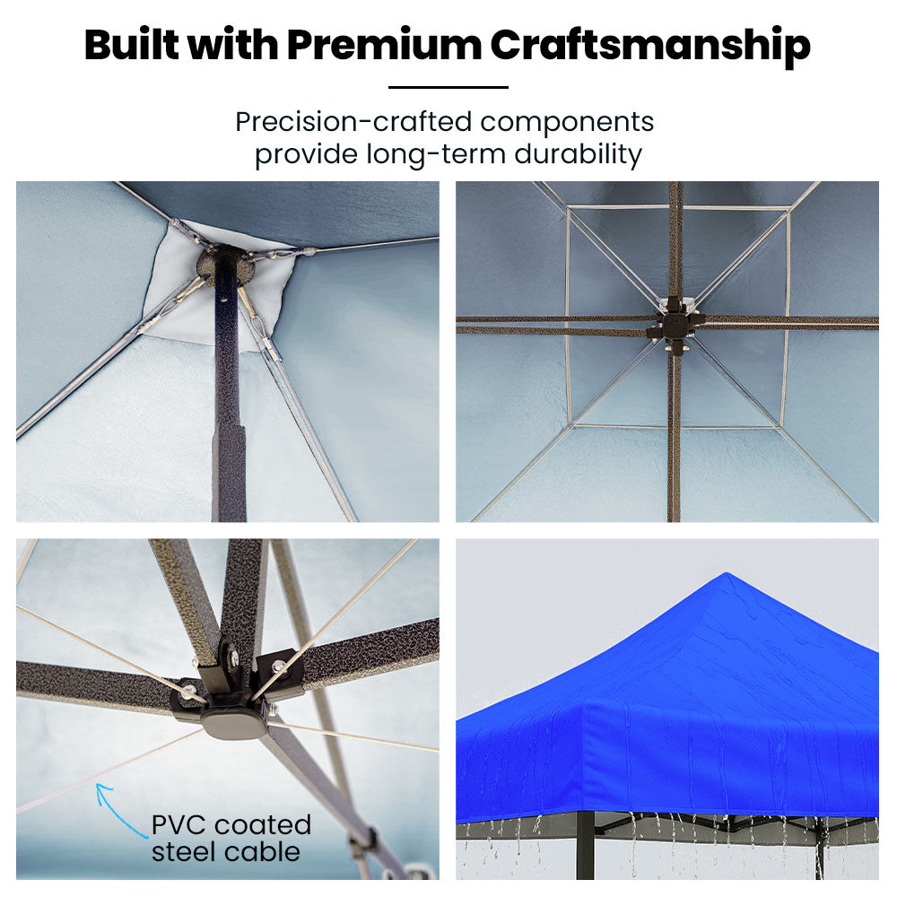 RED TRACK 3x3m Premium Pop Up Gazebo Marquee, Patented Steel Cable Canopy Support System, Wheeled Carry Bag, Side Walls, UV Block, Reinforced Frame, Blue - Image 4