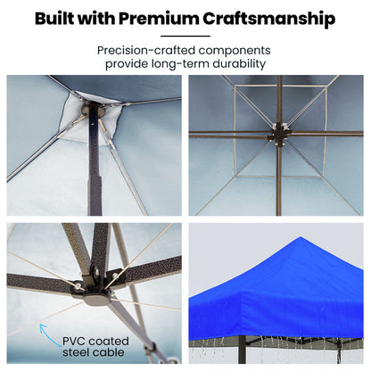 RED TRACK 3x3m Premium Pop Up Gazebo Marquee, Patented Steel Cable Canopy Support System, Wheeled Carry Bag, Side Walls, UV Block, Reinforced Frame, Blue - Image 4