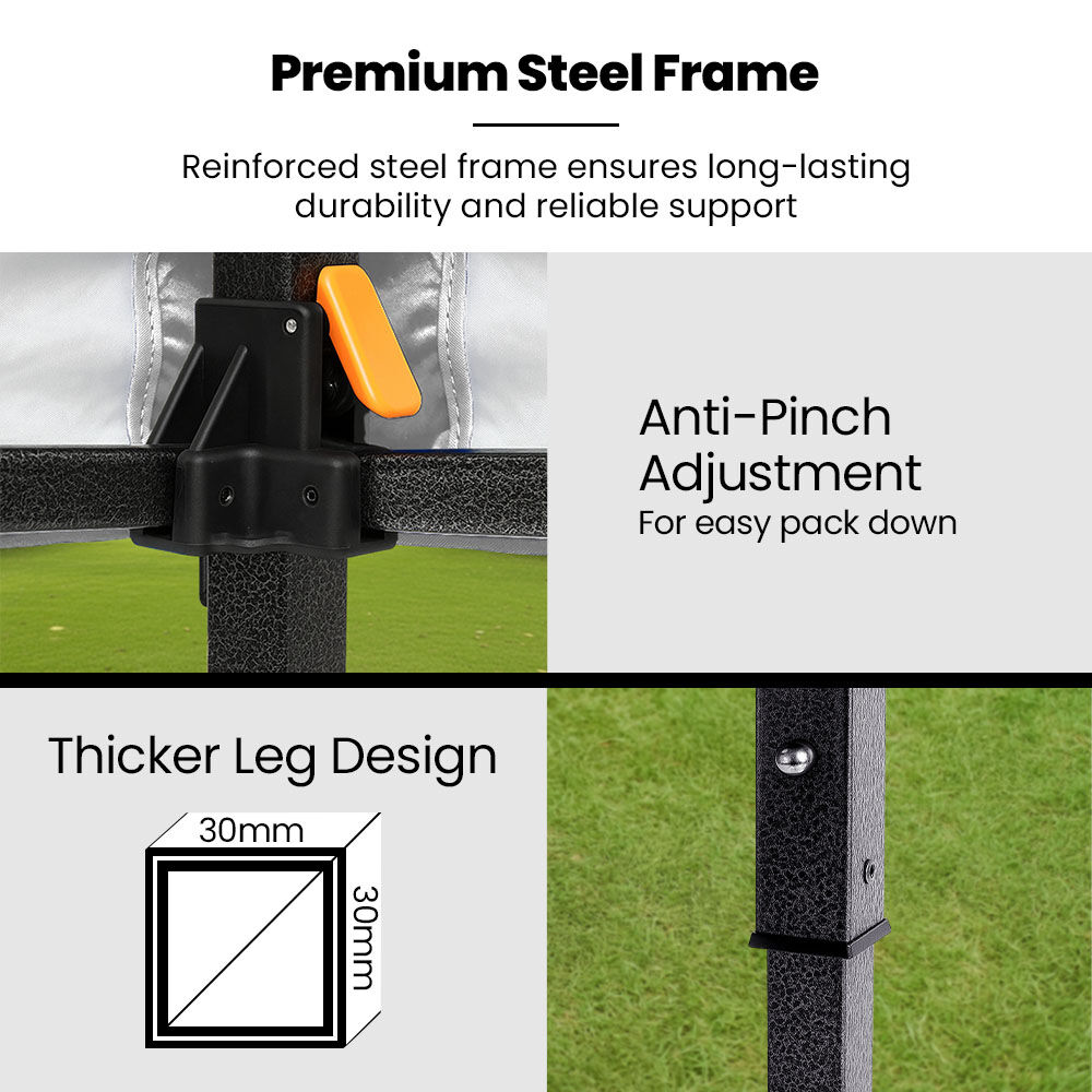 RED TRACK 3x3m Premium Pop Up Gazebo Marquee, Patented Steel Cable Canopy Support System, Wheeled Carry Bag, Side Walls, UV Block, Reinforced Frame, Blue - Image 6