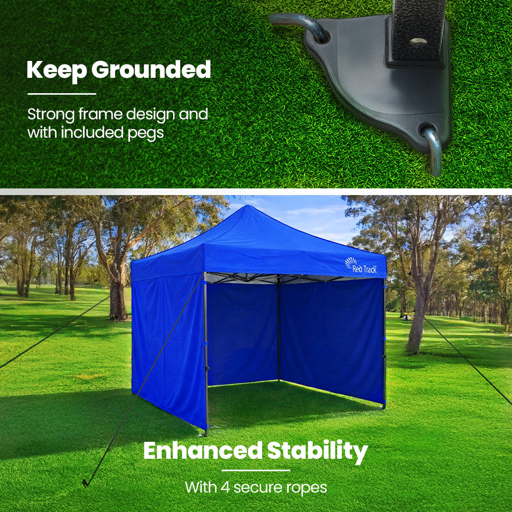 RED TRACK 3x3m Premium Pop Up Gazebo Marquee, Patented Steel Cable Canopy Support System, Wheeled Carry Bag, Side Walls, UV Block, Reinforced Frame, Blue - Image 7