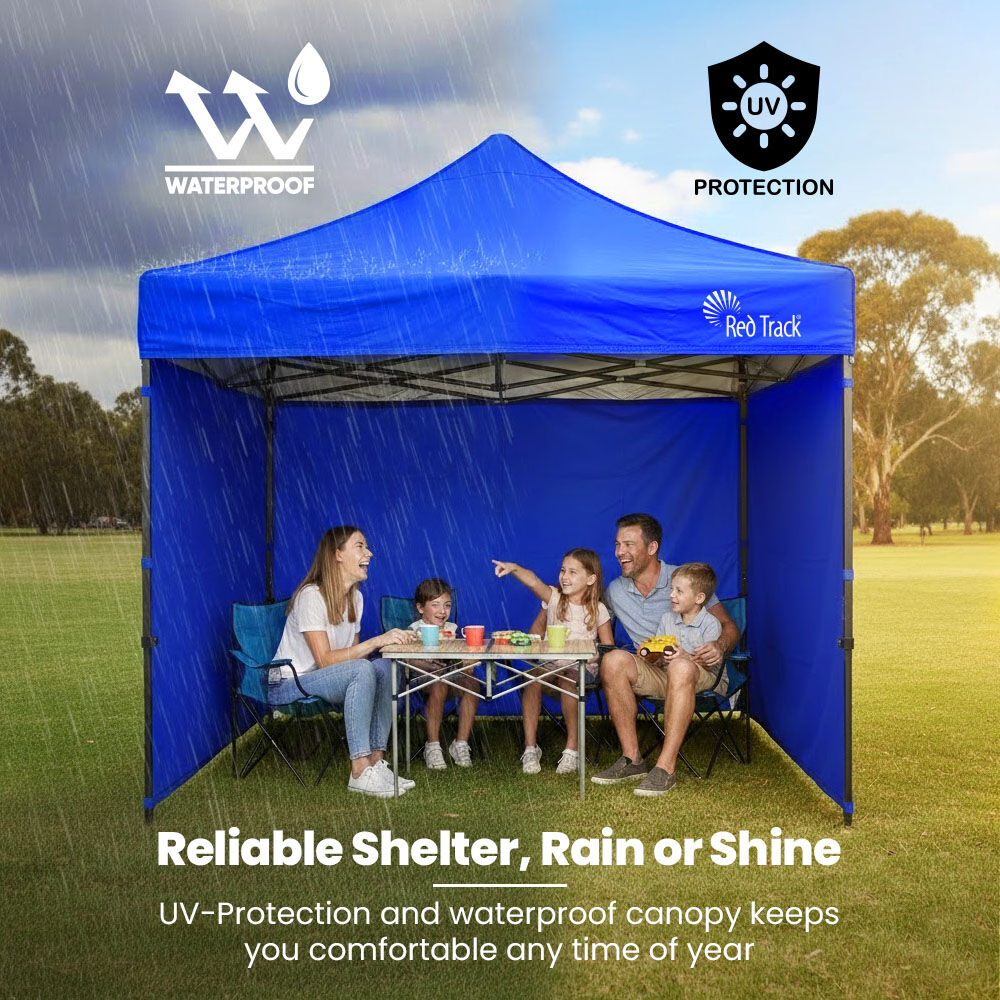 RED TRACK 3x3m Premium Pop Up Gazebo Marquee, Patented Steel Cable Canopy Support System, Wheeled Carry Bag, Side Walls, UV Block, Reinforced Frame, Blue - Image 8