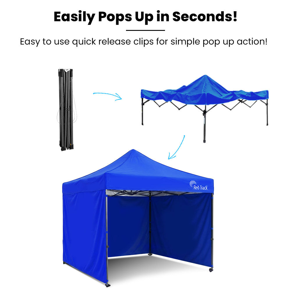 RED TRACK 3x3m Premium Pop Up Gazebo Marquee, Patented Steel Cable Canopy Support System, Wheeled Carry Bag, Side Walls, UV Block, Reinforced Frame, Blue - Image 9