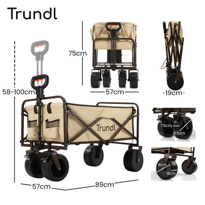 TRUNDL 106L Electric Folding Pull Cart, Powerful Easy Hill Climbing, All-terrain Wheels, Wagon for Beach Camping Shopping, Cream - Image 2