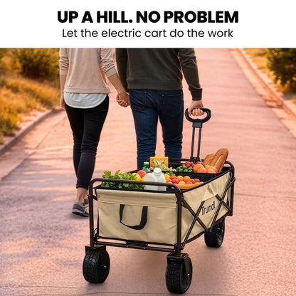 TRUNDL 106L Electric Folding Pull Cart, Powerful Easy Hill Climbing, All-terrain Wheels, Wagon for Beach Camping Shopping, Cream - Image 3