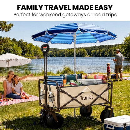 TRUNDL 106L Electric Folding Pull Cart, Powerful Easy Hill Climbing, All-terrain Wheels, Wagon for Beach Camping Shopping, Cream - Image 4