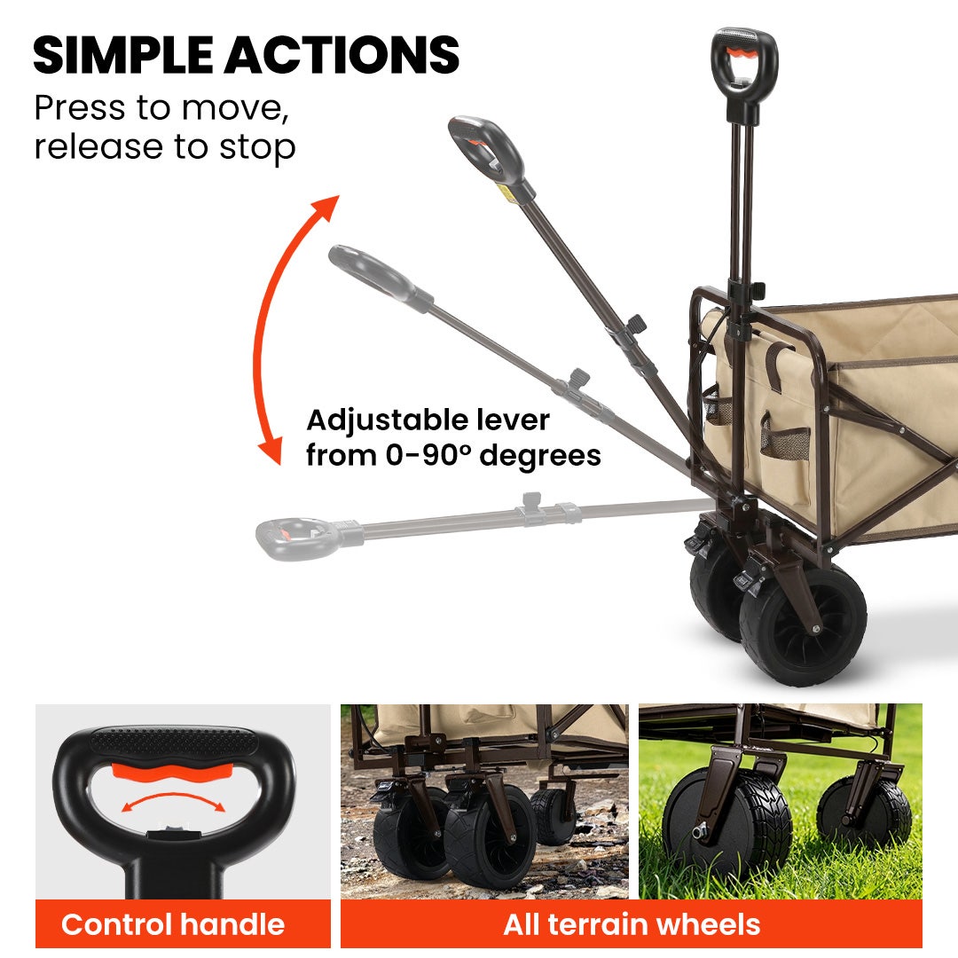 TRUNDL 106L Electric Folding Pull Cart, Powerful Easy Hill Climbing, All-terrain Wheels, Wagon for Beach Camping Shopping, Cream - Image 6