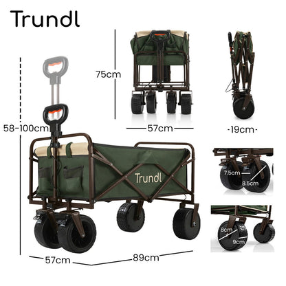 TRUNDL 106L Electric Folding Pull Cart, Powerful Easy Hill Climbing, All-terrain Wheels, Wagon for Beach Camping Shopping, Green - Image 2