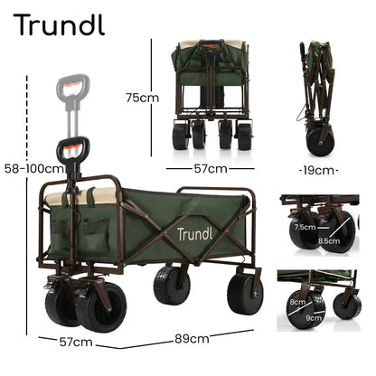 TRUNDL 106L Electric Folding Pull Cart, Powerful Easy Hill Climbing, All-terrain Wheels, Wagon for Beach Camping Shopping, Green - Image 2