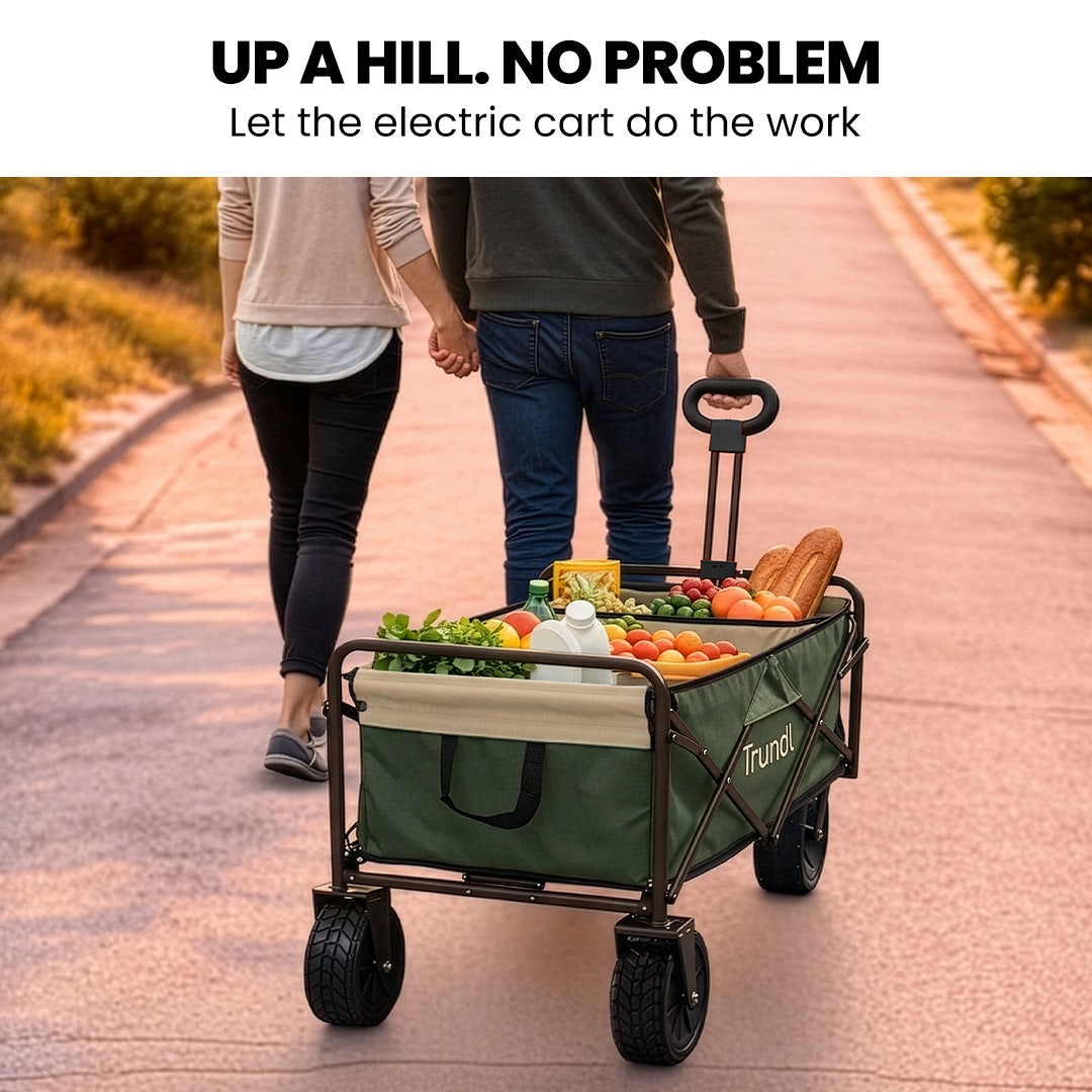 TRUNDL 106L Electric Folding Pull Cart, Powerful Easy Hill Climbing, All-terrain Wheels, Wagon for Beach Camping Shopping, Green - Image 3