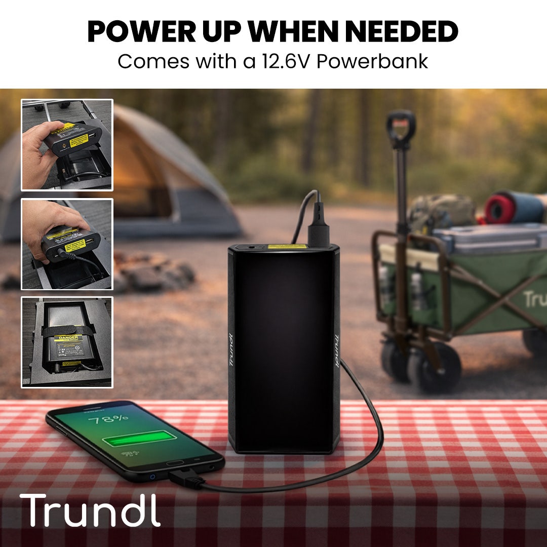 TRUNDL 106L Electric Folding Pull Cart, Powerful Easy Hill Climbing, All-terrain Wheels, Wagon for Beach Camping Shopping, Green - Image 5
