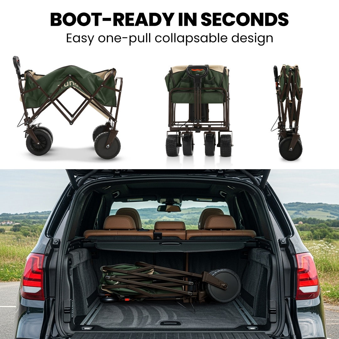 TRUNDL 106L Electric Folding Pull Cart, Powerful Easy Hill Climbing, All-terrain Wheels, Wagon for Beach Camping Shopping, Green - Image 9