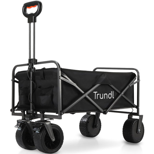 TRUNDL 106L Electric Folding Pull Cart, Powerful Easy Hill Climbing, All-terrain Wheels, Wagon for Beach Camping Shopping, Black