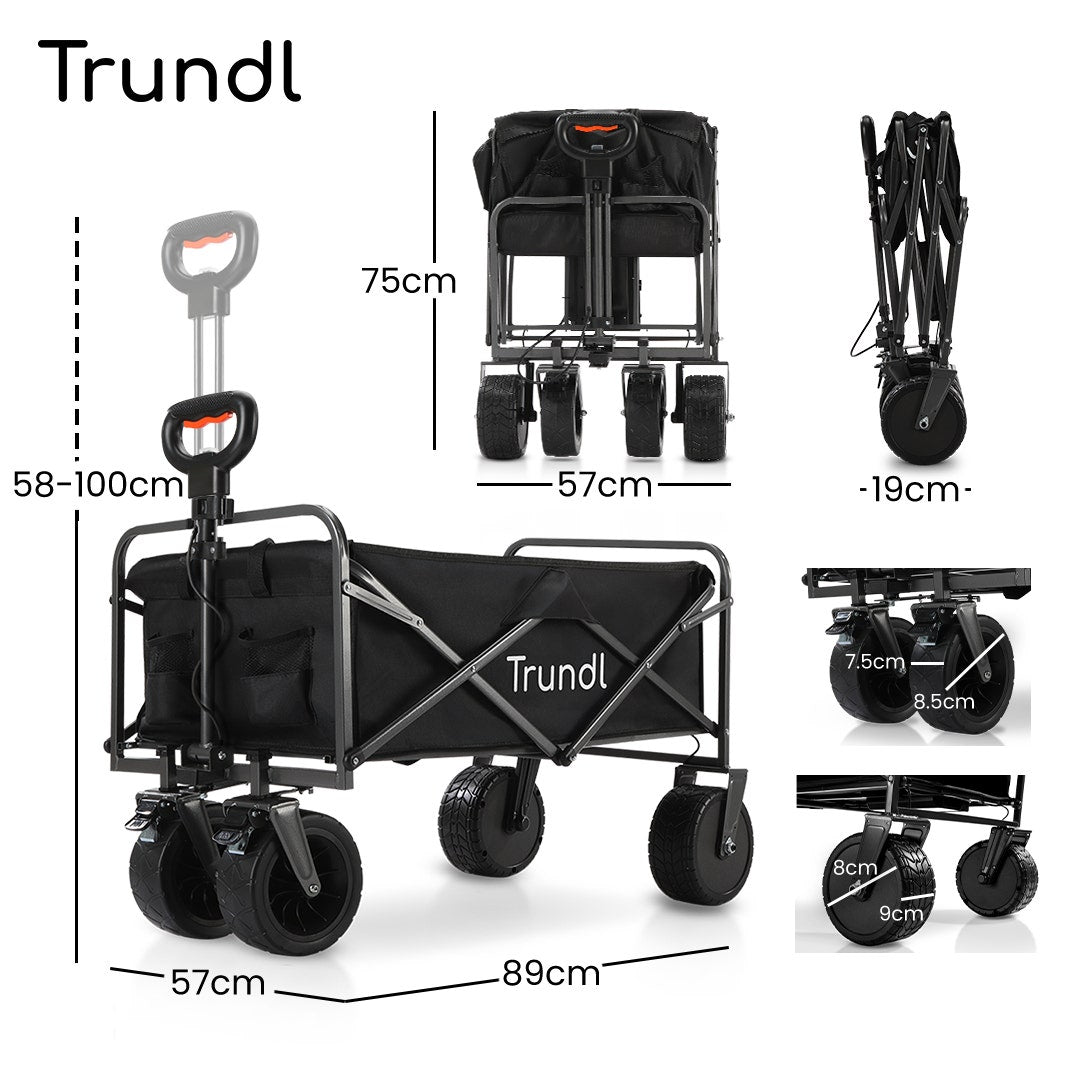 TRUNDL 106L Electric Folding Pull Cart, Powerful Easy Hill Climbing, All-terrain Wheels, Wagon for Beach Camping Shopping, Black - Image 2