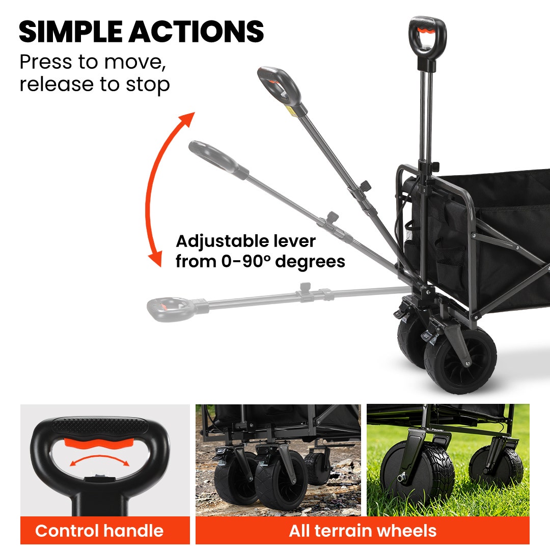 TRUNDL 106L Electric Folding Pull Cart, Powerful Easy Hill Climbing, All-terrain Wheels, Wagon for Beach Camping Shopping, Black - Image 6