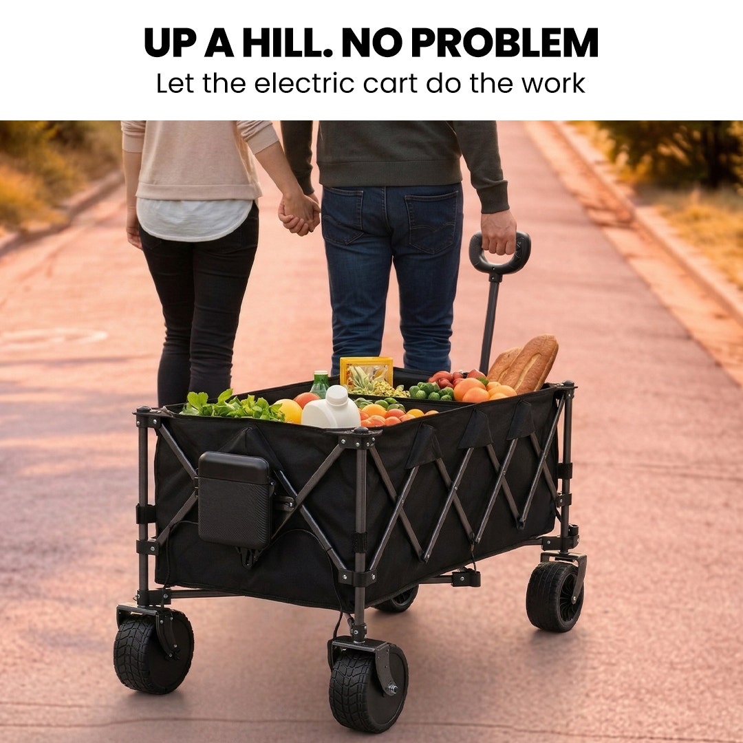 TRUNDL 180L XL Electric Folding Pull Cart, Powerful Easy Hill Climbing, All-terrain Wheels, Wagon for Beach Camping Shopping, Black - Image 3