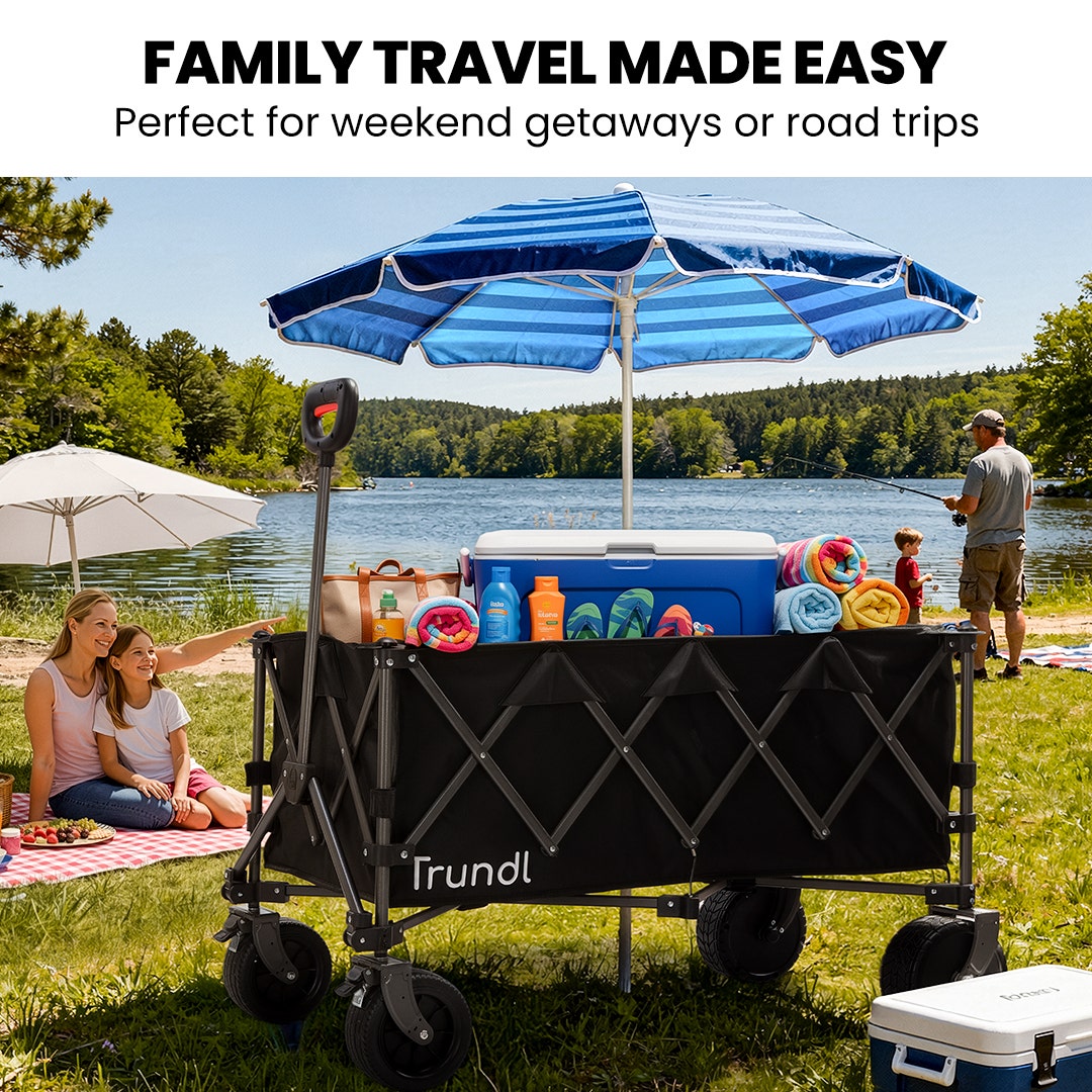 TRUNDL 180L XL Electric Folding Pull Cart, Powerful Easy Hill Climbing, All-terrain Wheels, Wagon for Beach Camping Shopping, Black - Image 4