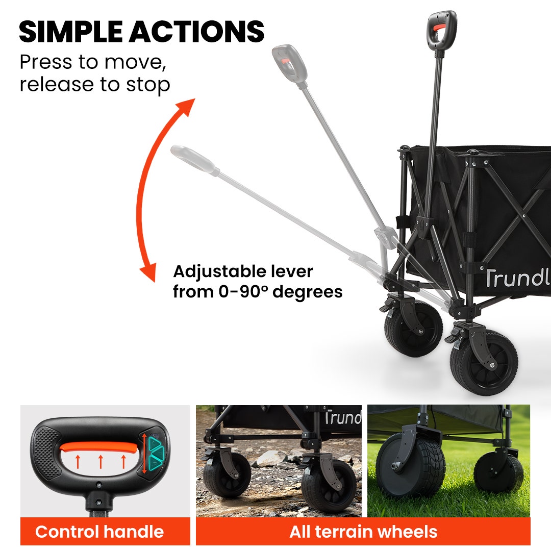TRUNDL 180L XL Electric Folding Pull Cart, Powerful Easy Hill Climbing, All-terrain Wheels, Wagon for Beach Camping Shopping, Black - Image 6