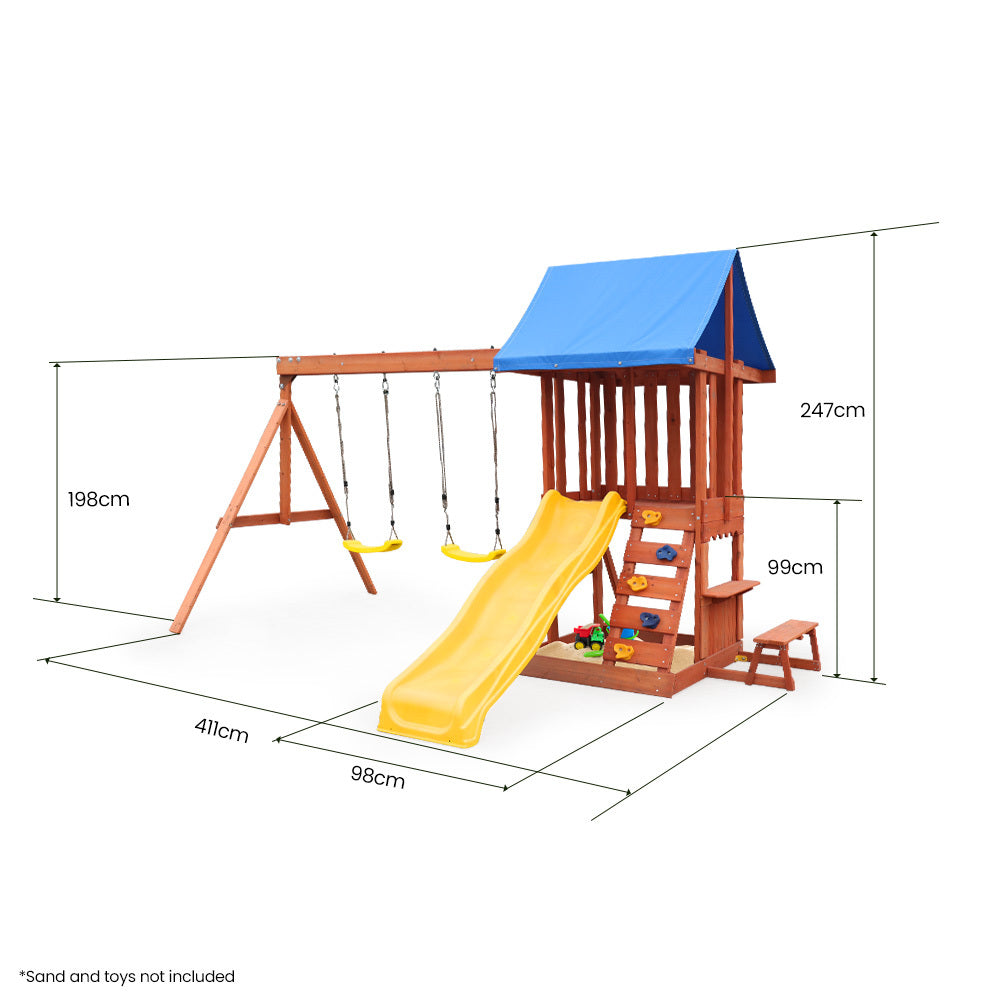 Rovo Kids Outdoor Slide and Swing Play Set with Climbing Wall and Sandpit - Image 2