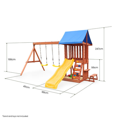 Rovo Kids Outdoor Slide and Swing Play Set with Climbing Wall and Sandpit - Image 2