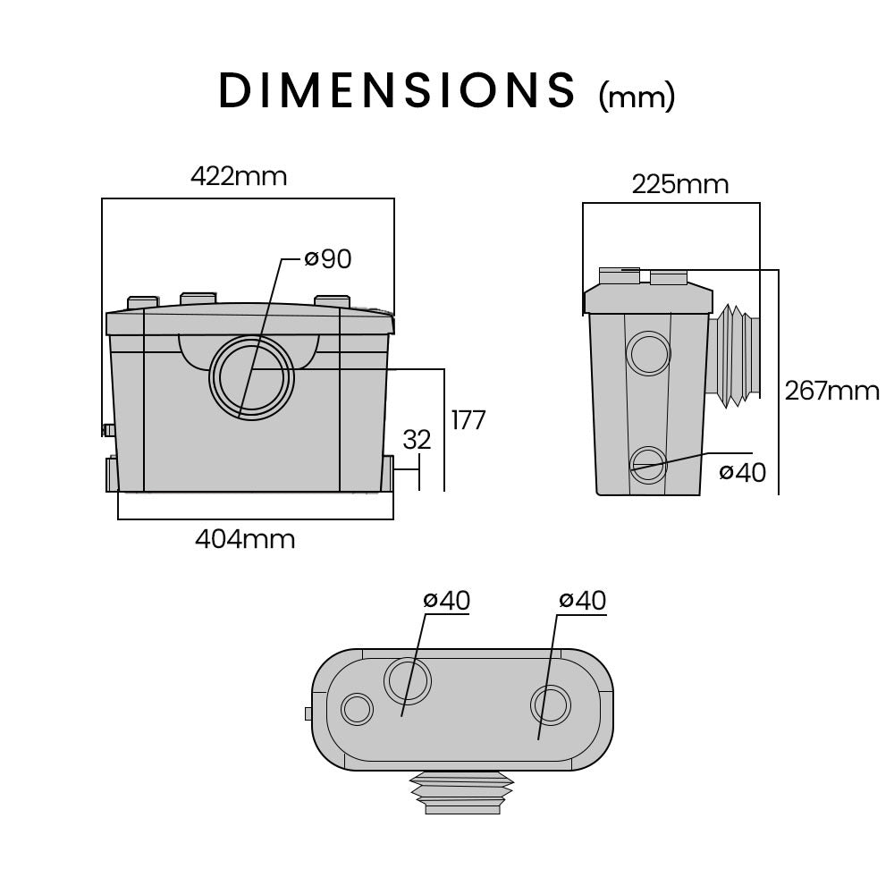 PROTEGE Macerator Pump, with 4 Inlet, for P-Trap Toilet, House, Bathroom, Shower, Sink, Washing Machine - Image 2