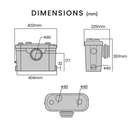 PROTEGE Macerator Pump, with 4 Inlet, for P-Trap Toilet, House, Bathroom, Shower, Sink, Washing Machine - Image 2