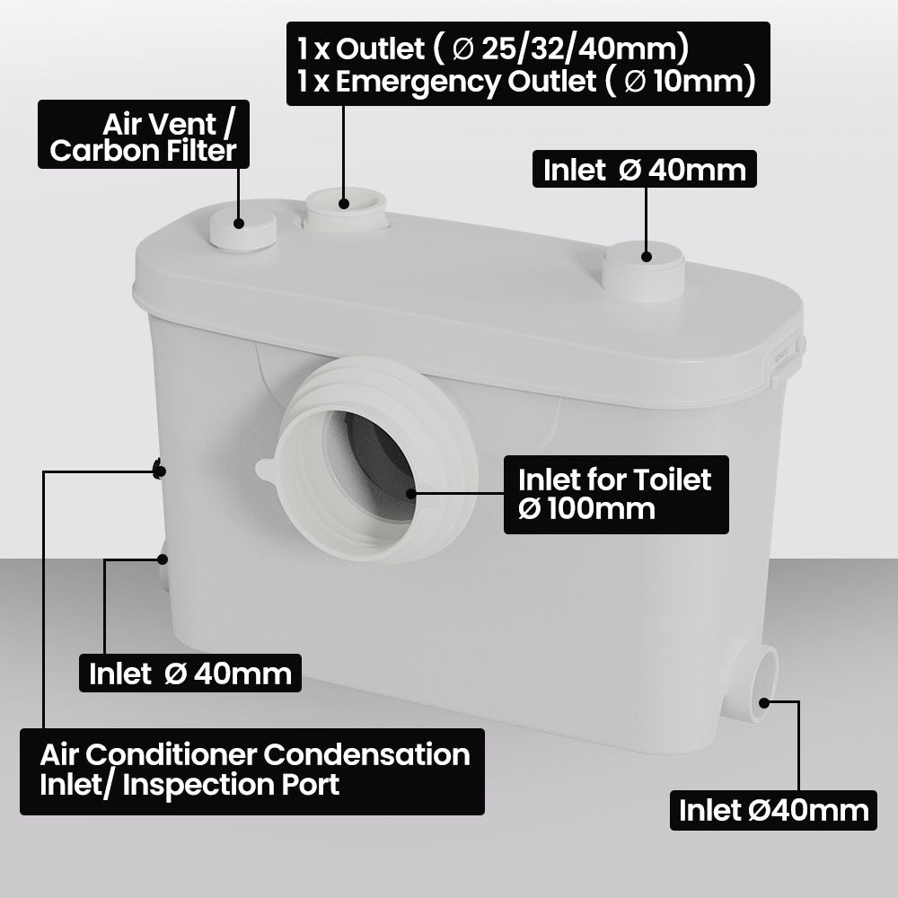 PROTEGE Macerator Pump, with 4 Inlet, for P-Trap Toilet, House, Bathroom, Shower, Sink, Washing Machine - Image 5