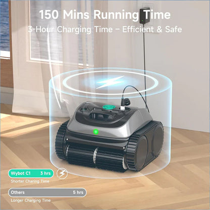WYBOT C1 Cordless Robotic Pool Cleaner, with APP Control, Auto Vacuum Robot, Wall & Waterline Cleaning, Above Ground Inground up to 150sqm - Image 9