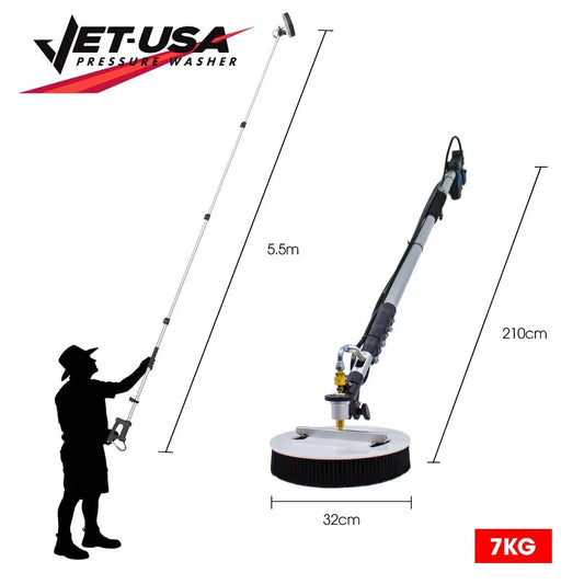 JET-USA 5.5m Telescopic Rotary Surface Cleaner Brush, for Solar Panels, Walls, Windows, M22 Pressure Washer Connection - Image 2