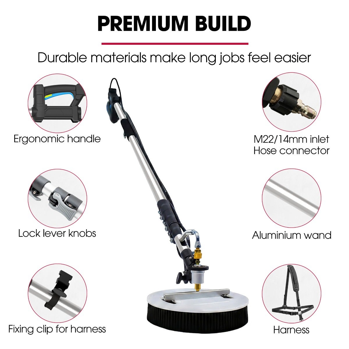 JET-USA 5.5m Telescopic Rotary Surface Cleaner Brush, for Solar Panels, Walls, Windows, M22 Pressure Washer Connection - Image 6