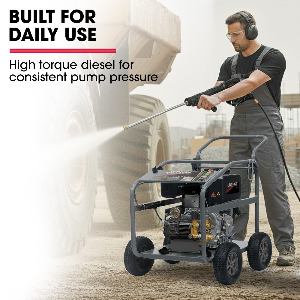 JET-USA Commercial Diesel High-Pressure Washer Cleaner, Electric Start 10hp 418cc, 15m Steel Braided Hose, Adjustable Triplex Pump - DX800 - Image 2