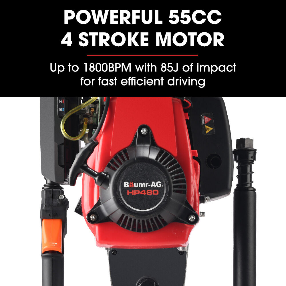 BAUMR-AG HP480 55cc 4-Stroke Petrol Post Driver, with 2 Piling Socket Sleeves - Image 2