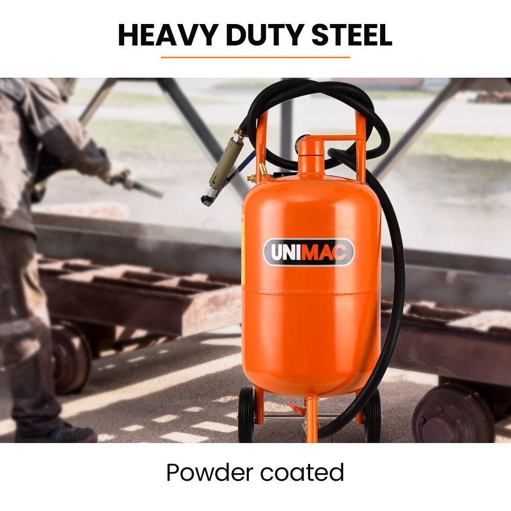 UNIMAC 38L Sandblasting Tank, Pressurised Design with Sandblast Gun Set with Hose - Image 3